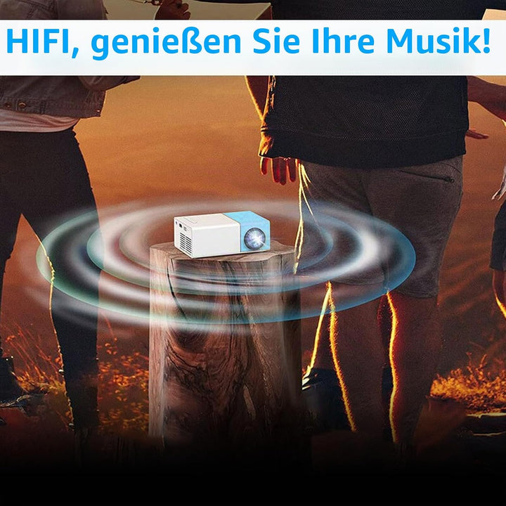 Small Projektor, 1080P FHD USB Tragbarer Projektor mit eingebautem Lautsprecher, Fernbedienung, Film