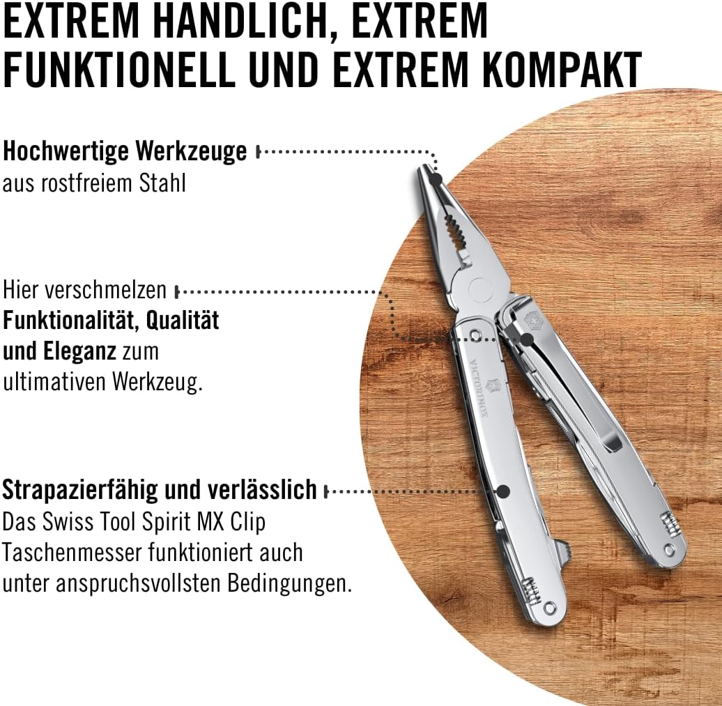 Victorinox Schweizer Taschenmesser Swiss Tool Spirit MX Clip, 24 Funktionen, Multitool Inkl. Zange,