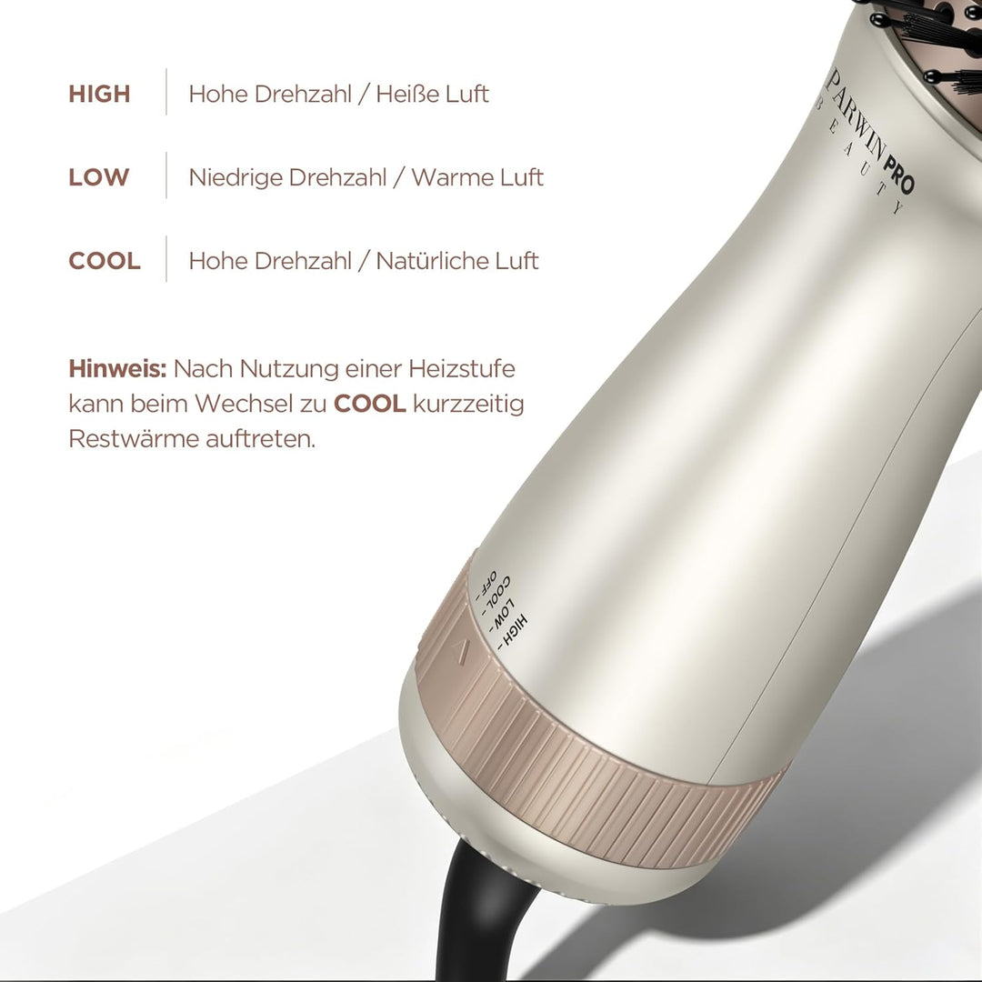 Mini Reise-Warmluftbürste, PARWIN PRO BEAUTY Ovale Föhnbürste mit automatischer Doppelspannung 110–2
