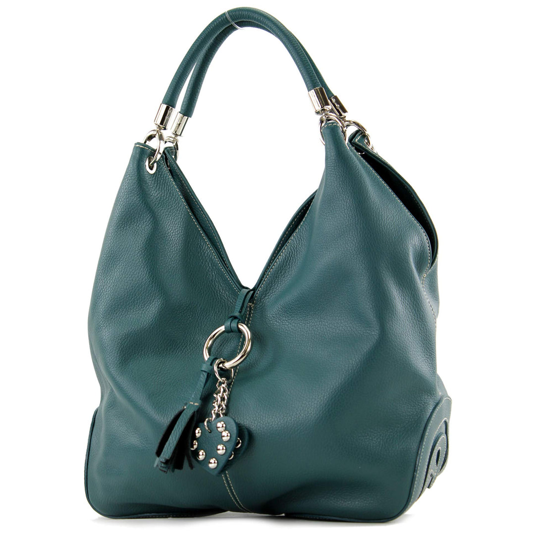 modamoda de - 330 - ital. Leder Damen Schultertasche Large Petrol, Petrol