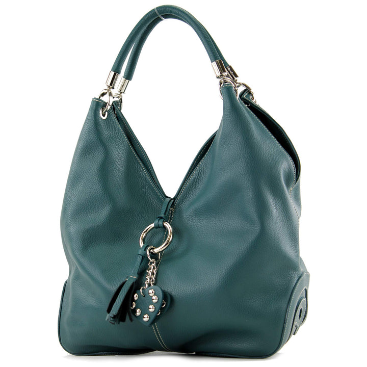 modamoda de - 330 - ital. Leder Damen Schultertasche Large Petrol, Petrol