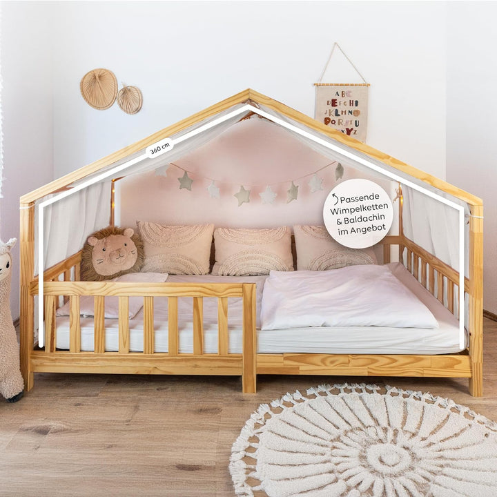 Hausbett Himmel [in 12 Farben] Betthimmel Hausbett aus 100% Baumwolle Musselin - Stoffhimmel für Hau