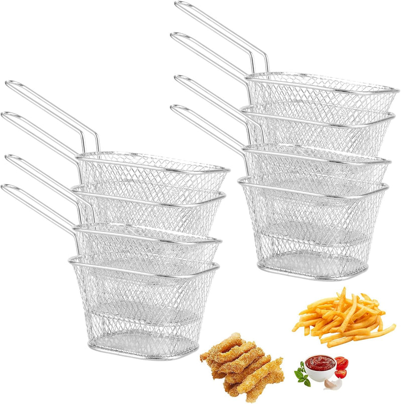 APACALI 8 Stück Pommes Körbchen zum Servieren, Frittierkorb Klein Servierkörbchen Edelstahl, Mini Fr