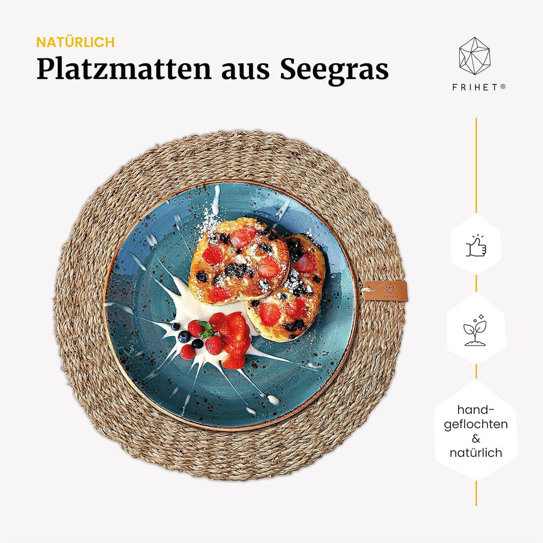 FRIHET® Platzsets rund aus Seegras für Tischdeko | Platzdeckchen für den Esstisch | 4er Tischset Nat