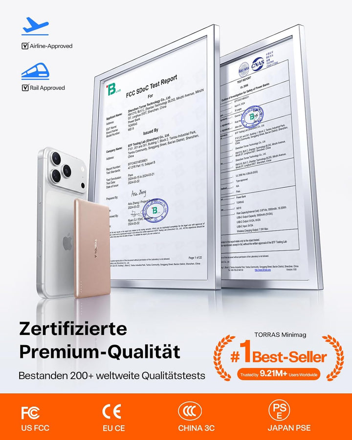 TORRAS MiniMag Ultra Slim Powerbank für Magsafe, 18W Schnellladen 5000mAh Magnetische Powerbank Slim
