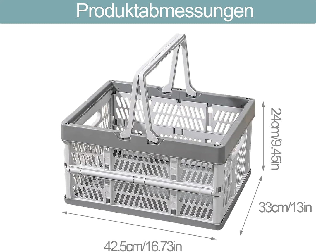 Klappbox mit Griff, 42.5*33*24cm Faltbarer Einkaufskorb, Plastik Tragbarer Klappkiste, Klappkorb für