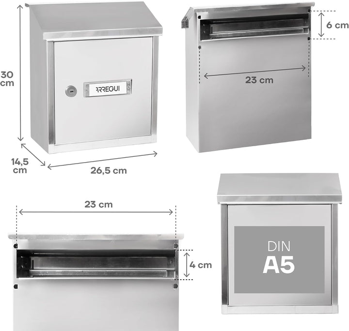 ARREGUI V4097 Durchwurfbriefkasten aus Verzinktem Stahl, kasten in Grösse S(DINA5), Durchwurfkasten