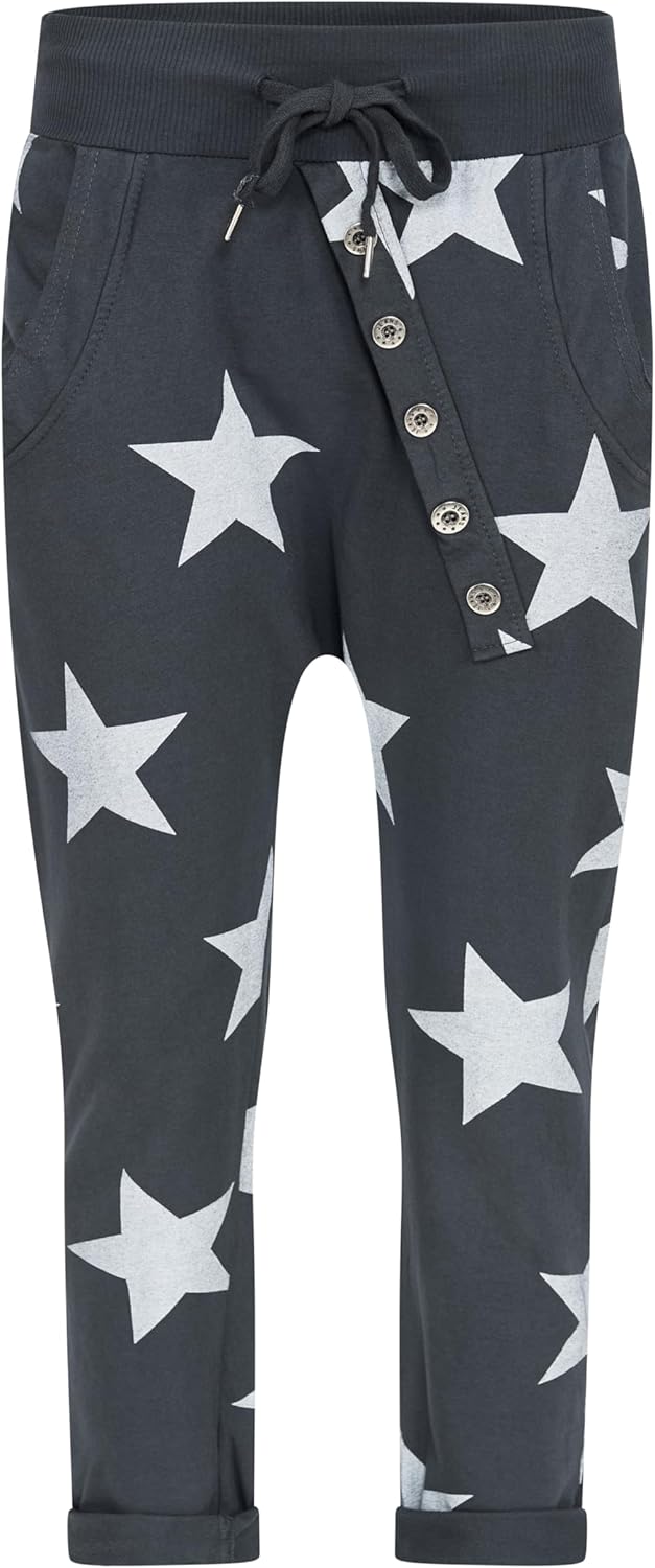 Mississhop Damen Hose Sweatpants Jogginghose Baumwolle Freizeithose Boyfriend Baggy Haremshose Stern