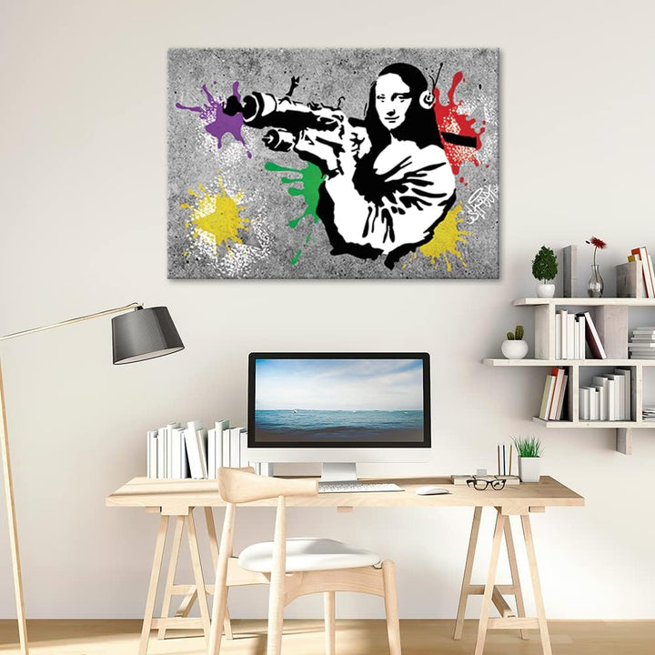 Feeby Bilder 115x75 cm Banksy Mona Lisa 1 tlg Modern Wandbilder Leinwandbilder Bild auf Leinwand Kun
