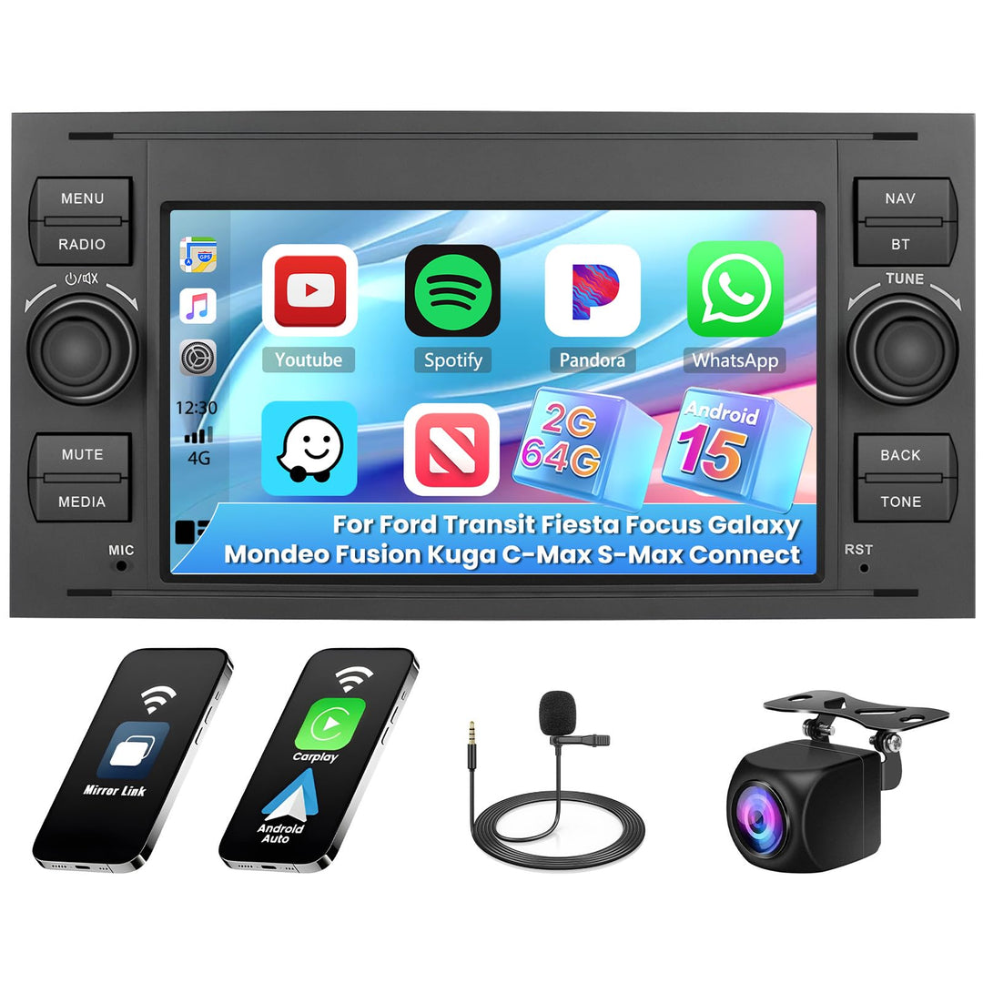 [2G+64G] Hikity Autoradio Navi Für Ford Transit Fiesta Focus Galaxy Mondeo C-Max Android Wireless Ca