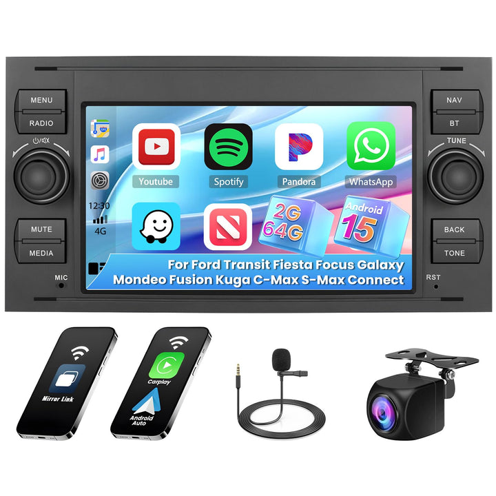 [2G+64G] Hikity Autoradio Navi Für Ford Transit Fiesta Focus Galaxy Mondeo C-Max Android Wireless Ca