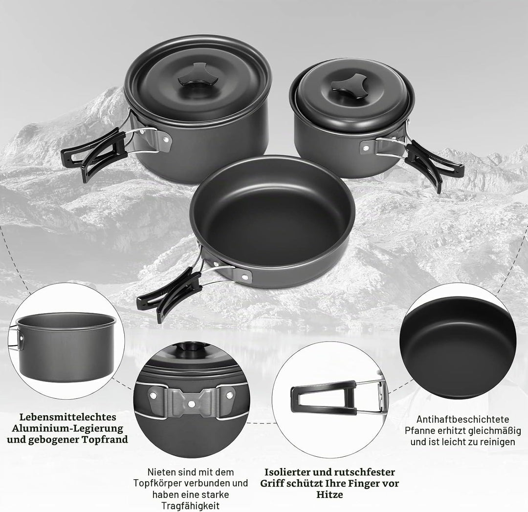 Lixada Camping Kochgeschirr Set Camping Topf Outdoor Geschirr Set Kochtopf Set mit Aufbewahrungstasc