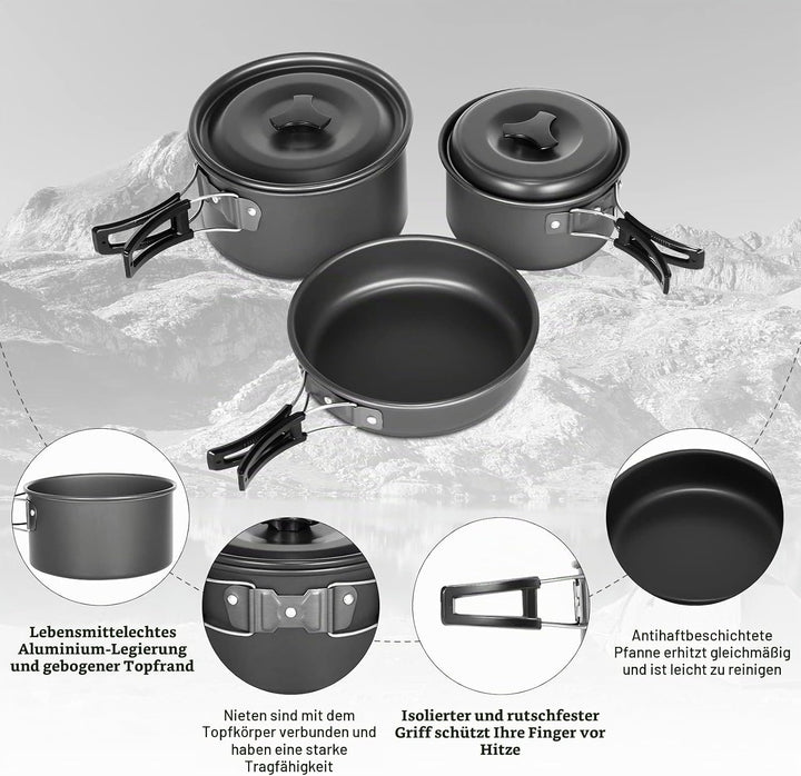 Lixada Camping Kochgeschirr Set Camping Topf Outdoor Geschirr Set Kochtopf Set mit Aufbewahrungstasc