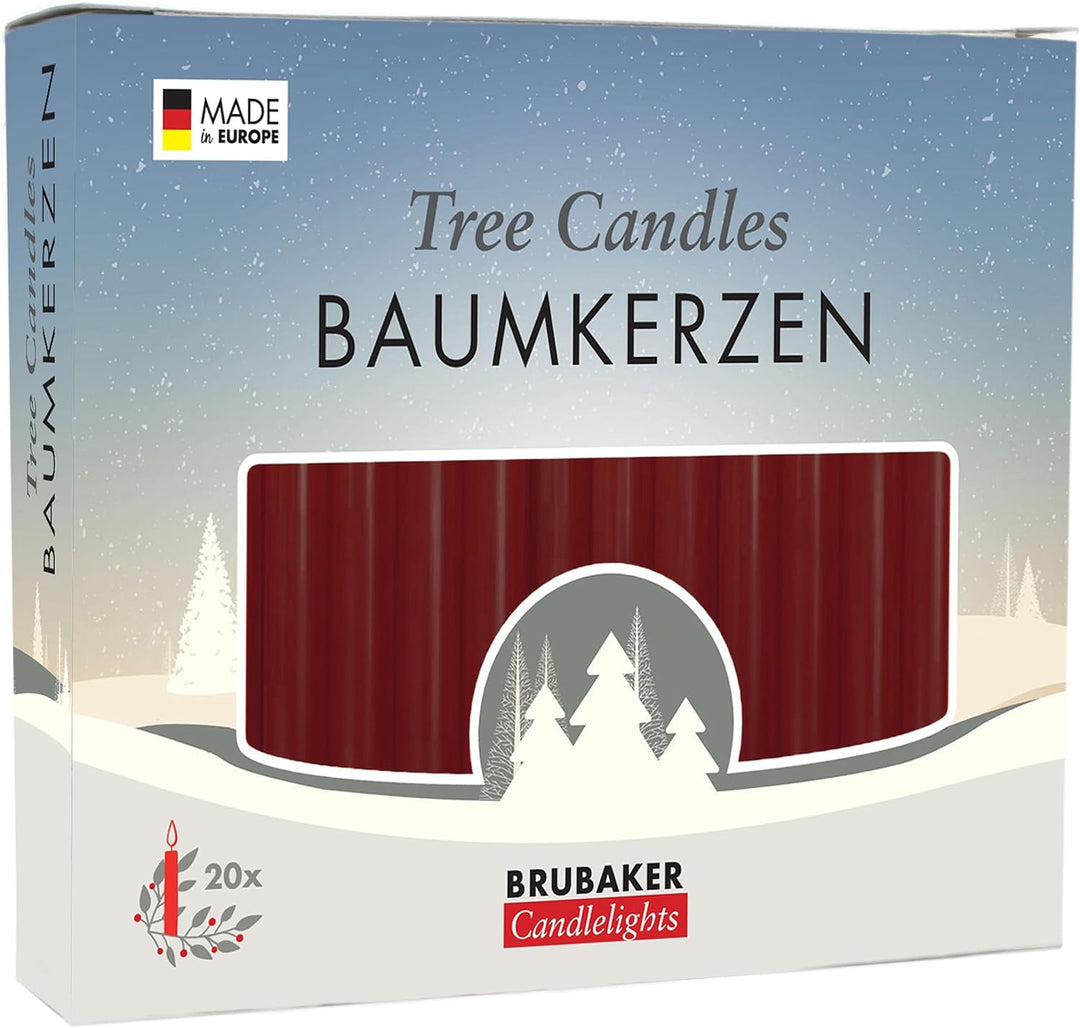 BRUBAKER 100er Pack Baumkerzen Wachs - Weihnachtskerzen Pyramidenkerzen Christbaumkerzen - Dunkelrot