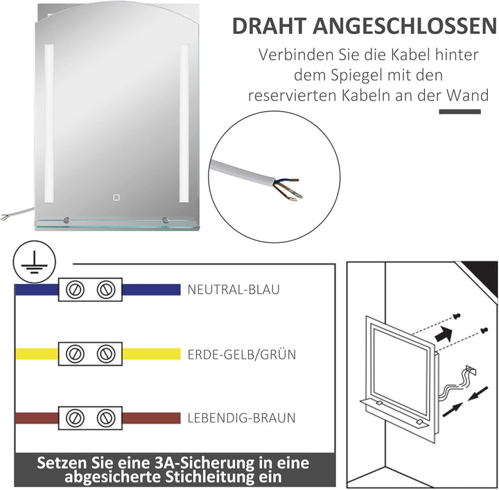 HOMCOM Badspiegelmit Ablage LED Lichtspiegel Badezimmerspiegel Wandspiegel 15W (Modell4) Wasserdicht