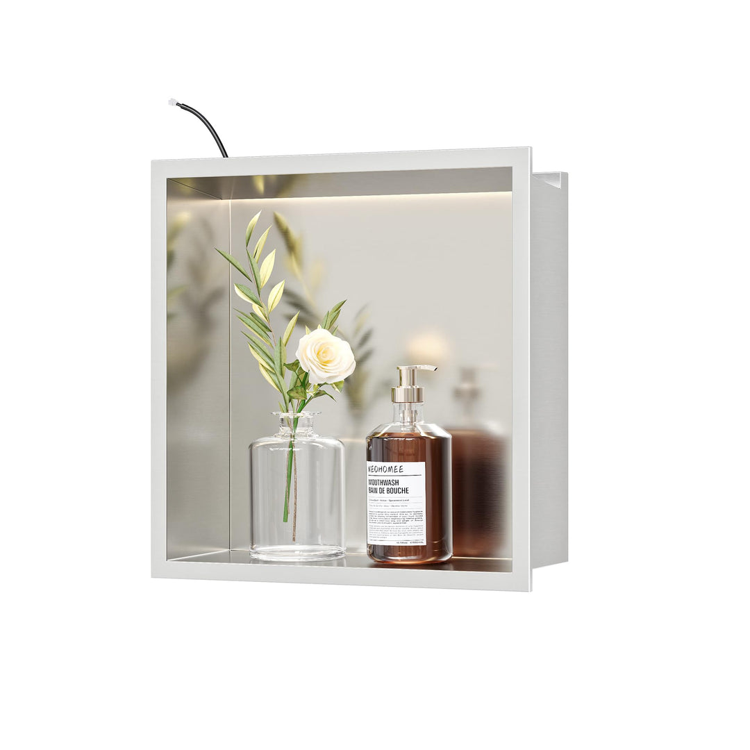 Wandnische Dusche Edelstahl mit LED-Licht, Eingebettete Duschnische Einzelregal Lagerung für Badezim