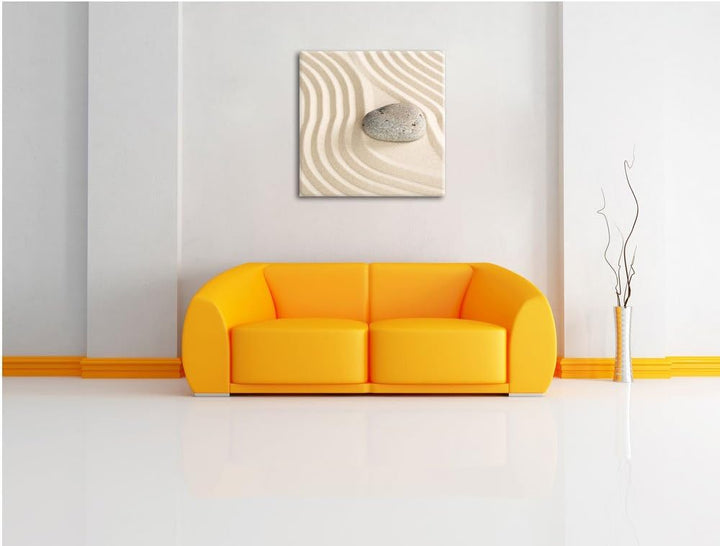 Steine in Sand mit Muster, Format: 70x70 auf Leinwand, XXL riesige Bilder fertig gerahmt mit Keilrah