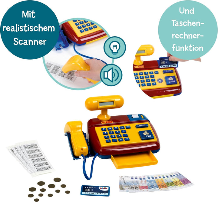 Theo Klein 9330 Elektronische Registrierkasse I Spielkasse mit Scanner, Taschenrechner, Sound I Inkl