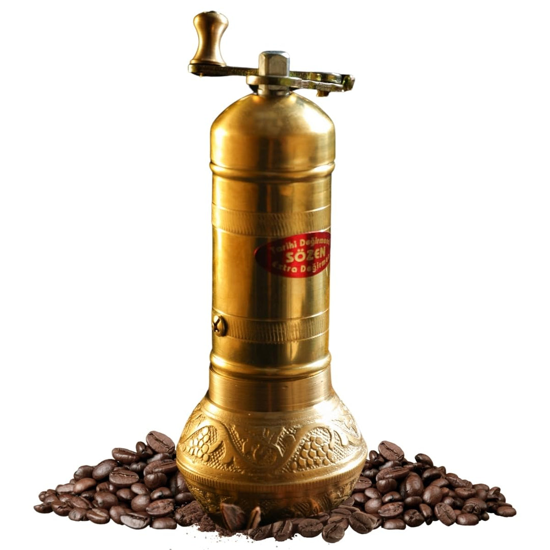 SOZEN 16.3cm Manuelle Kaffeemühle Messing - Handkurbel Burr Mühle für Türkischen Kaffee, Französisch
