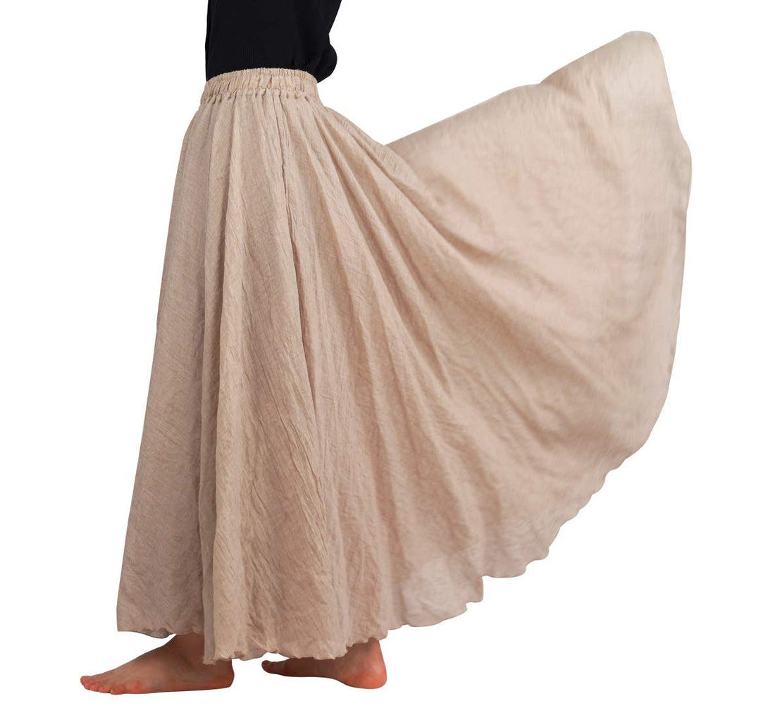 FEOYA Baumwolle Leinen Maxirock Boho Sommer Rock Double Layer Elastische Taille Faltenrock Frauen Ei