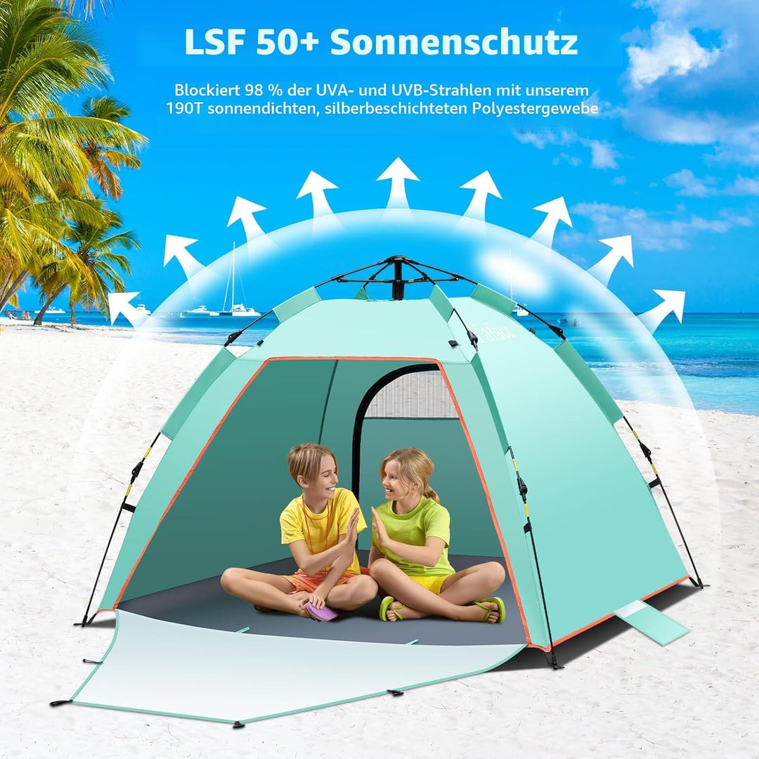 Yafaca Strandmuschel, 1-3 Personen Automatische Pop Up Zelt, Grosses UV Schutz 50+ Sonnenschutz Trag