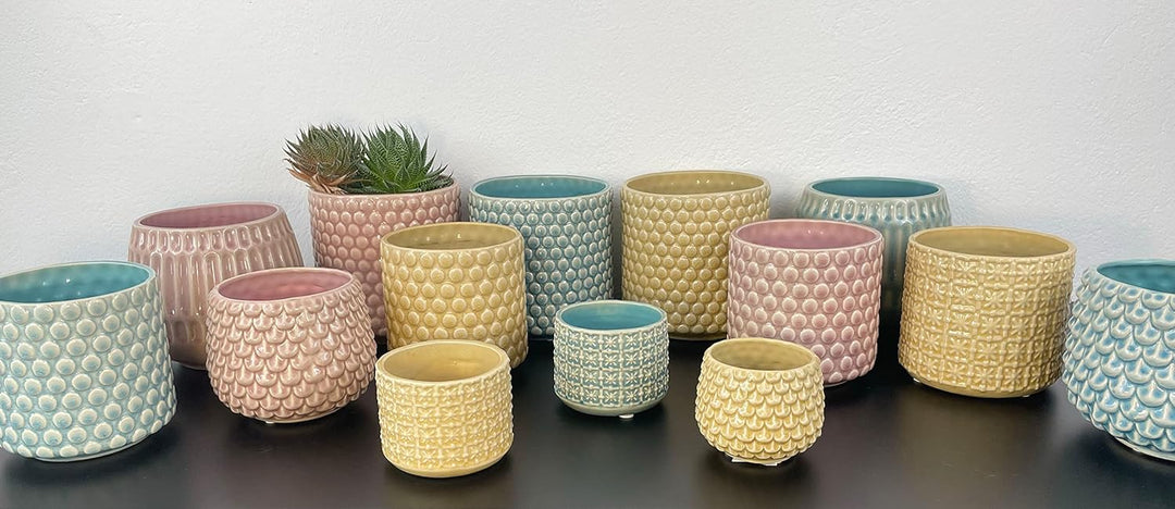 Nordring Retro Übertopf Vintage Pflanztopf für Zimmerplanzen Blumentopf Riff L (16,5 cm ø), Cloud, K