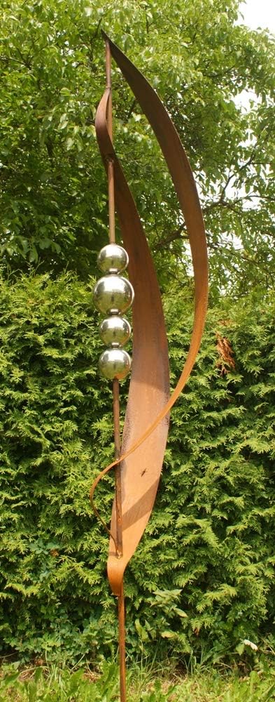 Gartendeko schicker Stab Skulptur Rost Garten Deko 2m mit Edelstahlkugeln