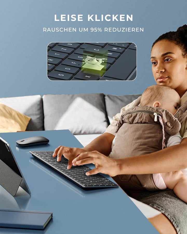 seenda SKM64-3 Bluetooth Tastatur mit Maus, Wiederaufladbare Dualmodus USB & Bluetooth Tastatur aus