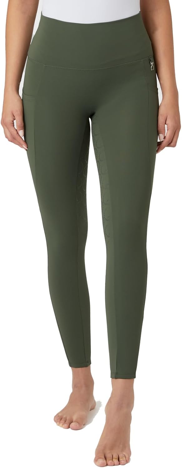 HORZE Damen Reitleggings Gillian, Reithose mit Handytasche und Silikonvollbesatz 36 Khakifarben, 36