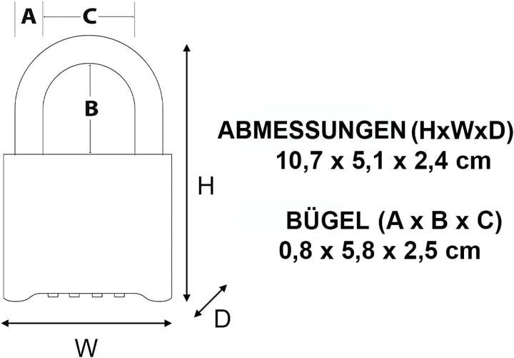 Master Lock 175EURDLH Zertifiziertes Zahlenschloss mit massivem Gehäuse und Langem Bügel, Gold, 10,7