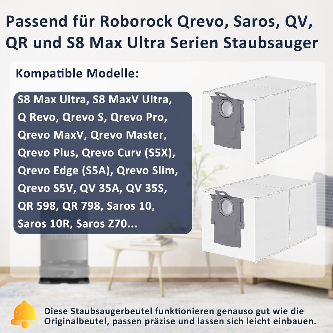 12 Stück Staubbeutel für Roborock Qrevo/Qrevo S/Qrevo Pro/Qrevo Master/Qrevo Edge/Qrevo Curv/Qrevo S