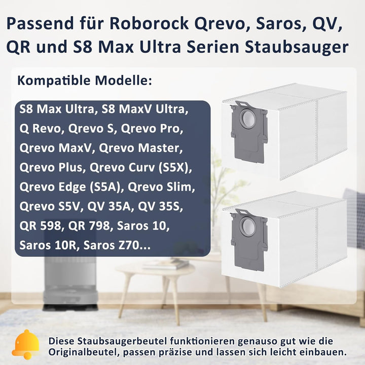 12 Stück Staubbeutel für Roborock Qrevo/Qrevo S/Qrevo Pro/Qrevo Master/Qrevo Edge/Qrevo Curv/Qrevo S