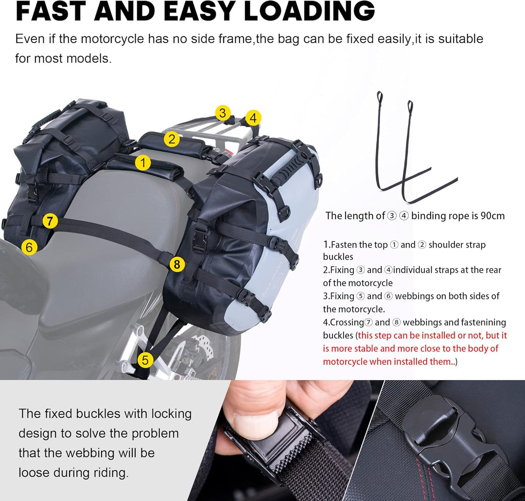 WILD HEART Motorrad Satteltaschen Wasserdicht 24L(12L*2) Motorrad Seitentaschen Packtaschen Kofferra