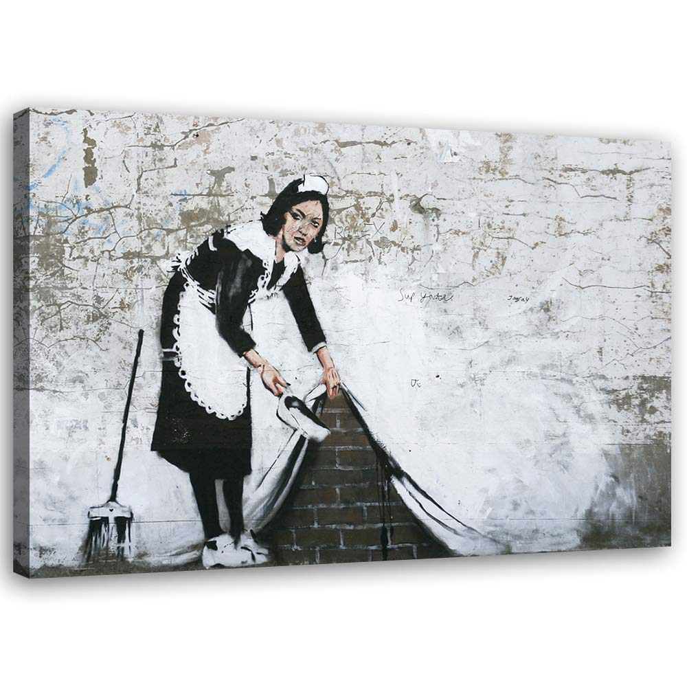 Feeby Leinwandbilder XXL Banksy - Sweep It Under The Carpet - 120x80 cm - Bild auf Leinwand - Kunstd
