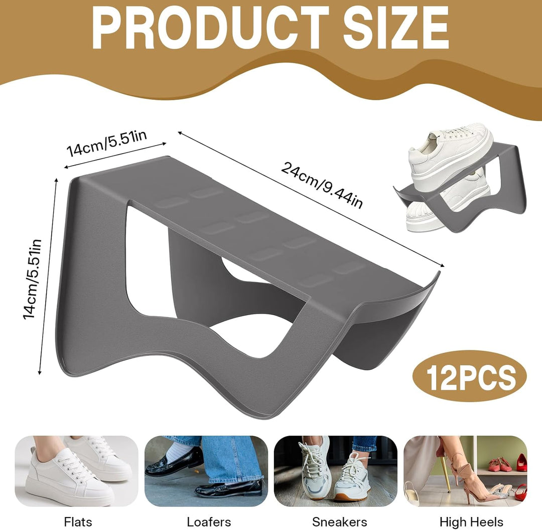 12 Stück Schuhstapler Platzsparend, rutschfest Doppelschicht Schuhsortierer Schuh Organizer für Schr