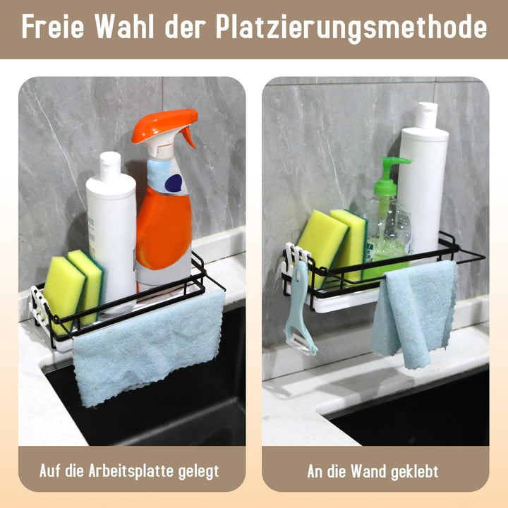 Spülbecken Organizer Küchen Organizer mit Spültuchhalter- Hängend, Schwarz Kohlenstoffstahl für Spül