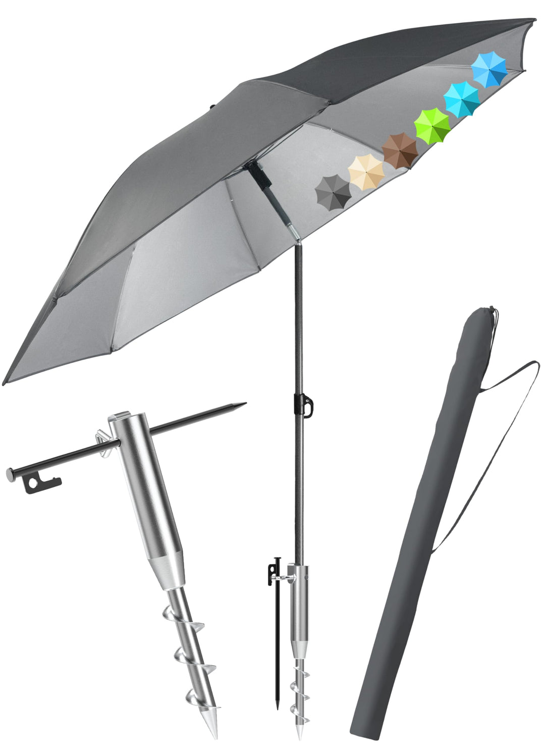 4smile Sonnenschirm Strand Set 3-in-1, Ø 180 cm Strandschirm Windfest Stabil mit Schirmhülle & Eindr