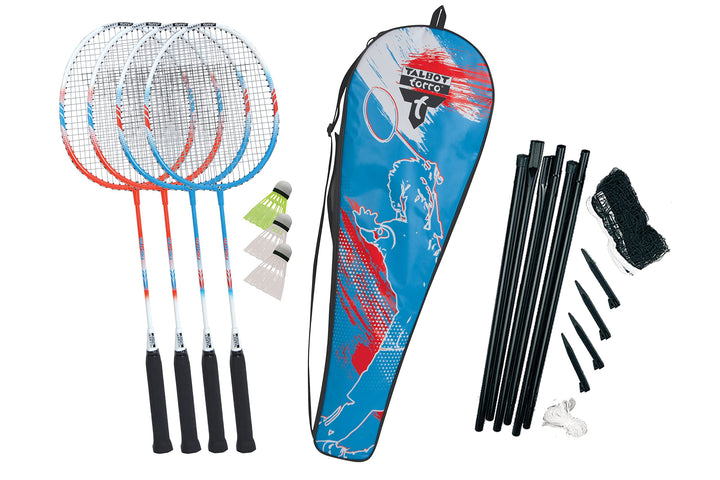 Talbot Torro Premium Badminton-Set 4-Fighter, hochwertiges Komplettset mit 4 Alu-Schläger leicht und