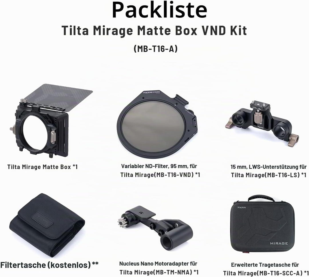 Tilta Mirage Matte Box Mirage VND Kit Mattbox mit Filterrahmen für DSLR/Spiegellose Kameras 95mm Var