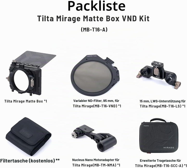 Tilta Mirage Matte Box Mirage VND Kit Mattbox mit Filterrahmen für DSLR/Spiegellose Kameras 95mm Var