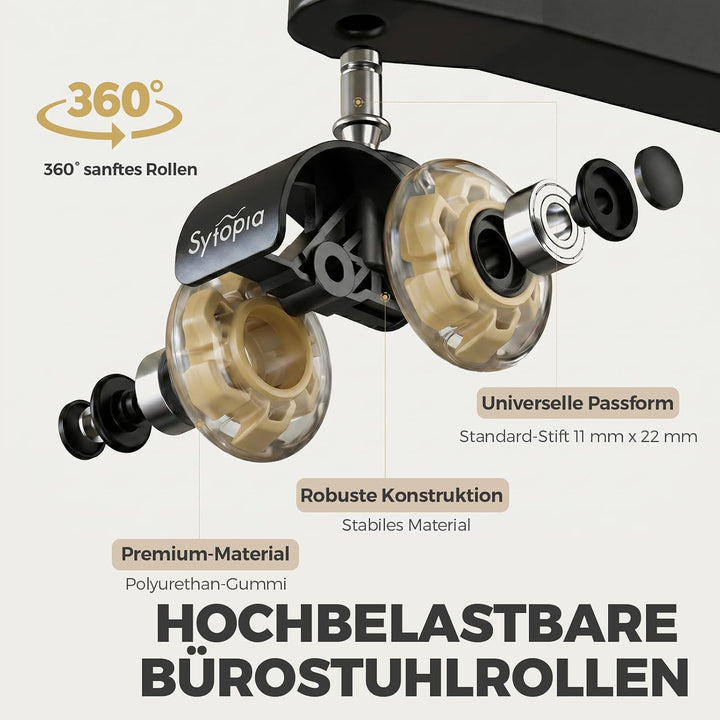 Sytopia Universal Bürostuhlrollen, 5er Set Bürostuhl Rollen 11x22MM, Perfekte Leise Gummirollen für