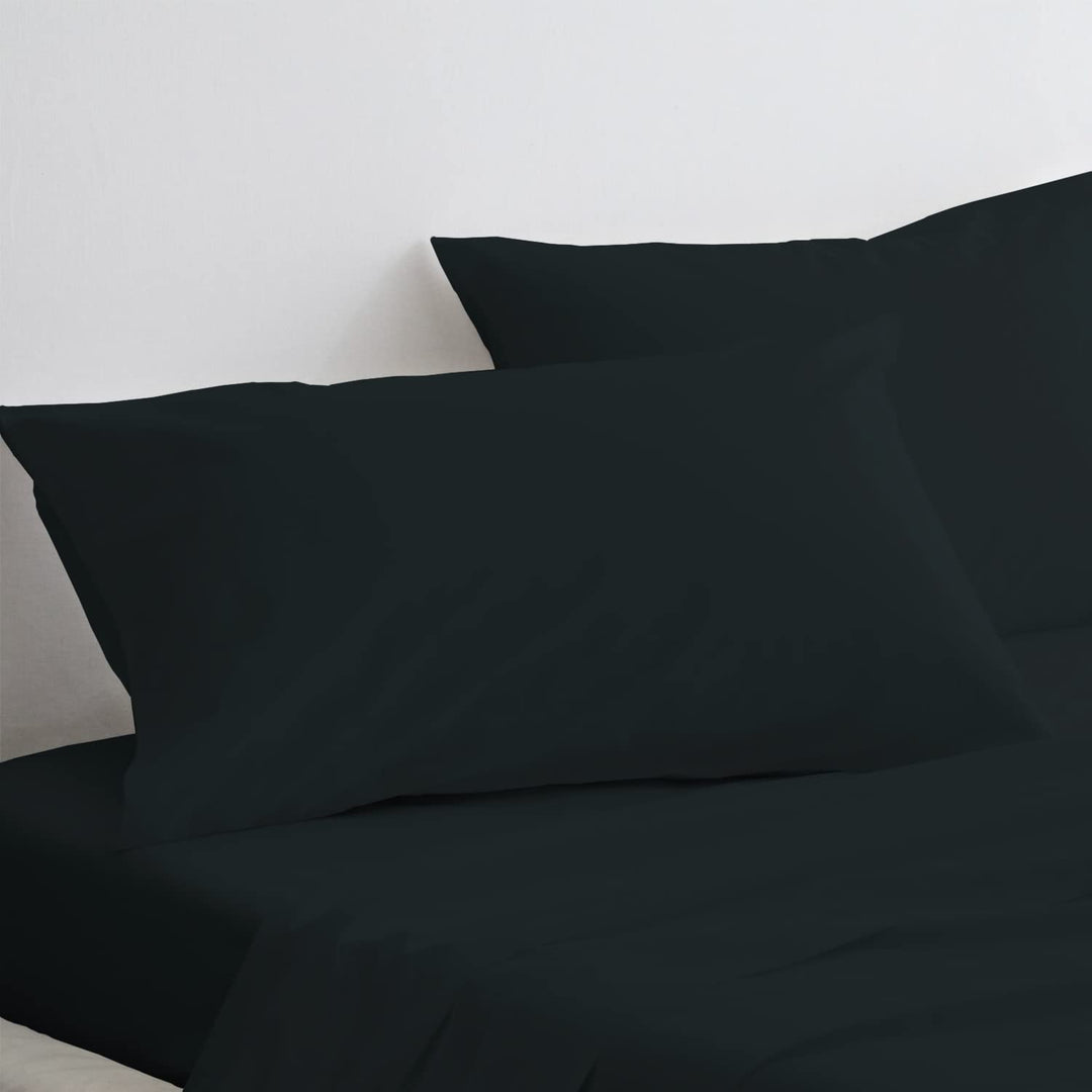 Pizuna Luxuriöser Soft-Satin 2er Pack Kissenbezug 40x80 cm Schwarz, 800 Fadenzahl Baumwolle Quadrati