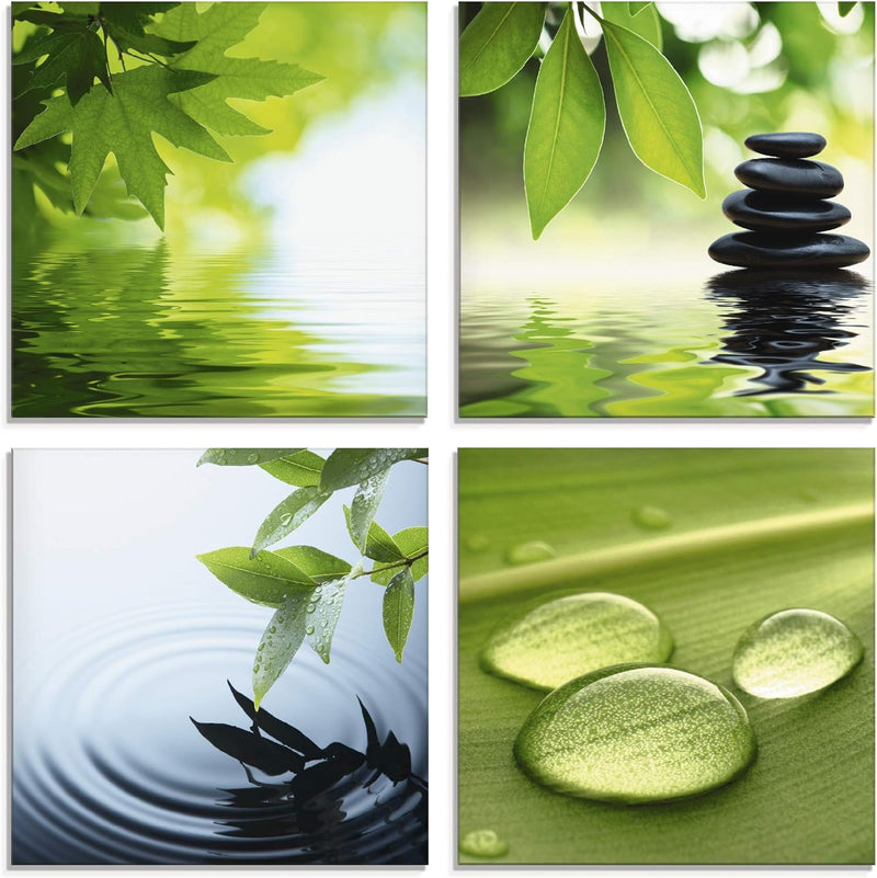 ARTland Glasbild Wandbild Glas Bild 4er Set 4 teilig je 30x30 cm Wellness Entspannung Zen Wasser Grü