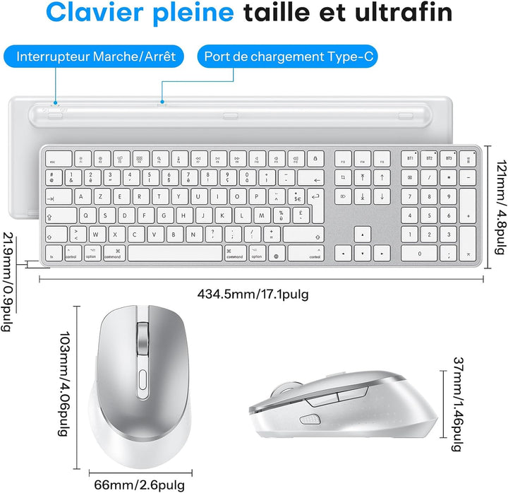 OMOTON Tastatur Maus Set Kabellos (FR-Argent)