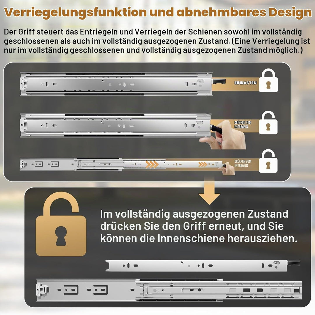 AOLSHENG schubladenschiene vollauszug 700 mm,Schwere schubladenführungen mit Schloss 50 kg Ladekapaz