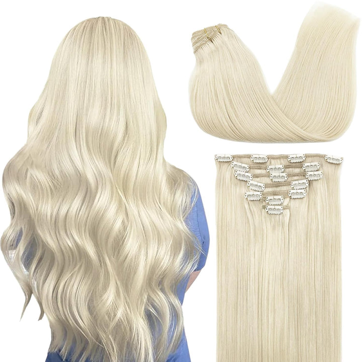 GOO GOO Clip in Extensions Echthaar, Echthaar Extensions Clip, 45cm 120g 7pcs, Extensions Echthaar,