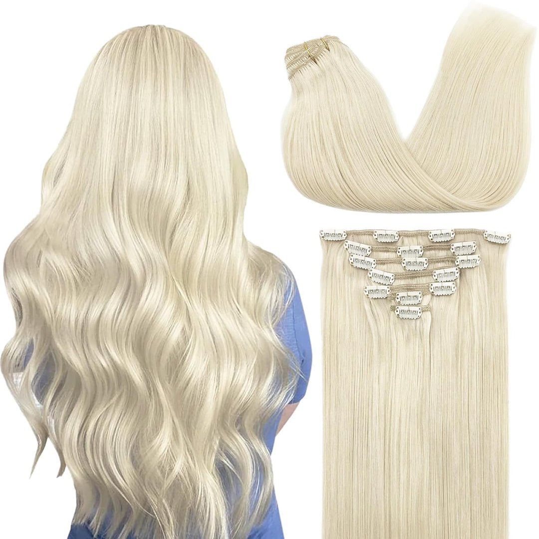GOO GOO Clip in Extensions Echthaar, Echthaar Extensions Clip, 40cm 120g 7pcs, Extensions Echthaar,