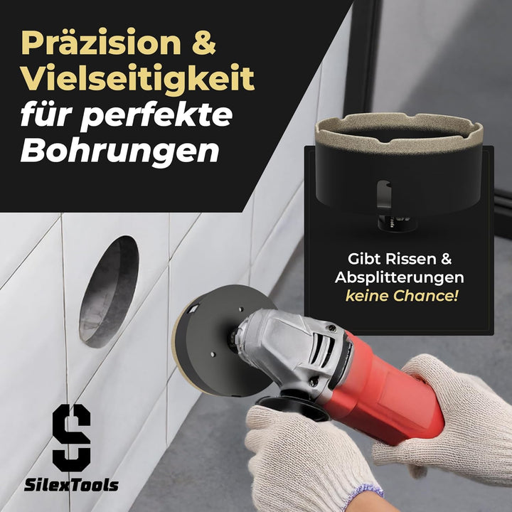 Profi Diamant Fliesenbohrer Set - 9 teilig [20|25|32|35|40|50|60|68|110mm] mit Bohrkronen, 68mm Stec