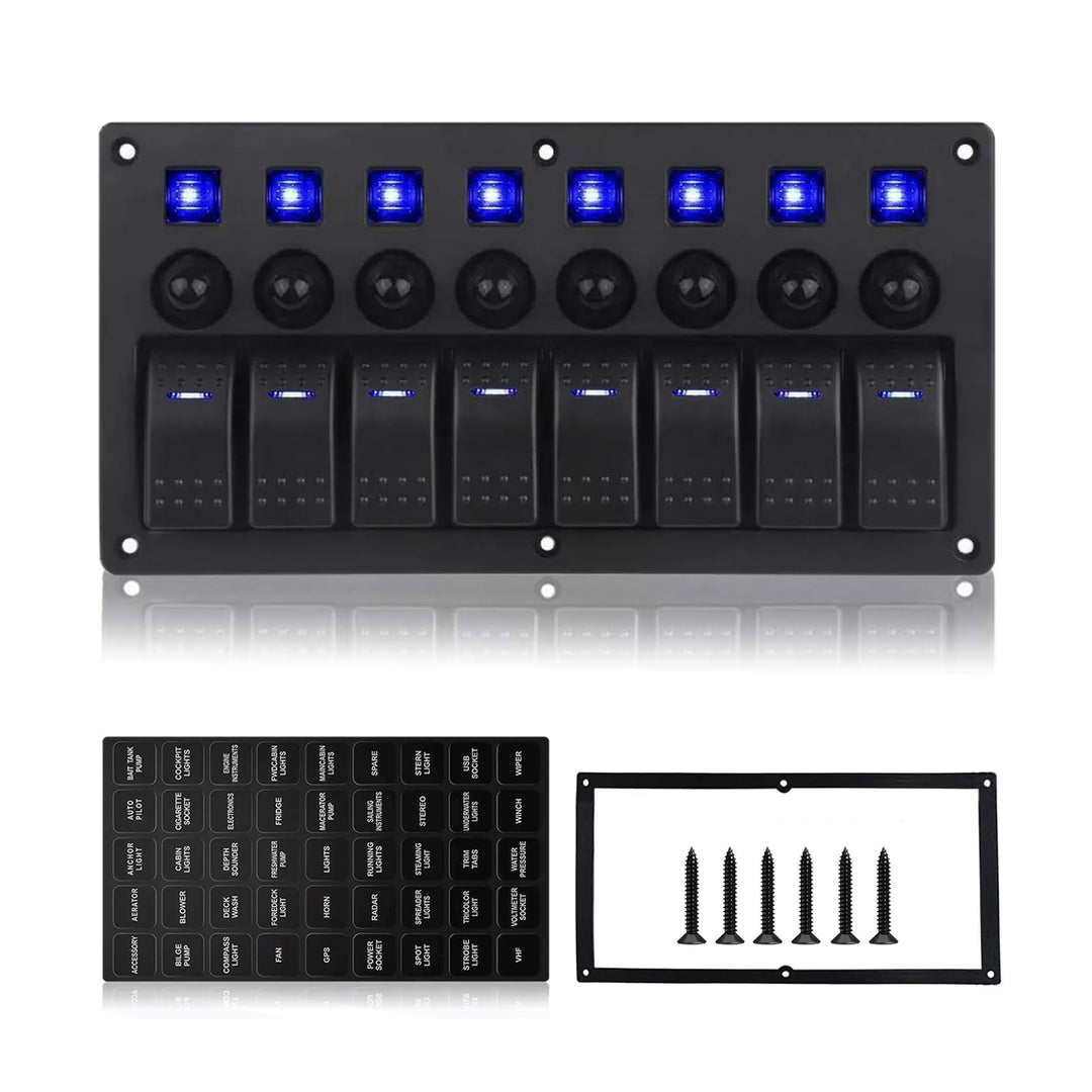Geloo 8 Gang Marine Schalter Panel Wasserdichte Toggle Rocker Switch Panel 12V /24V Leistungsschalte