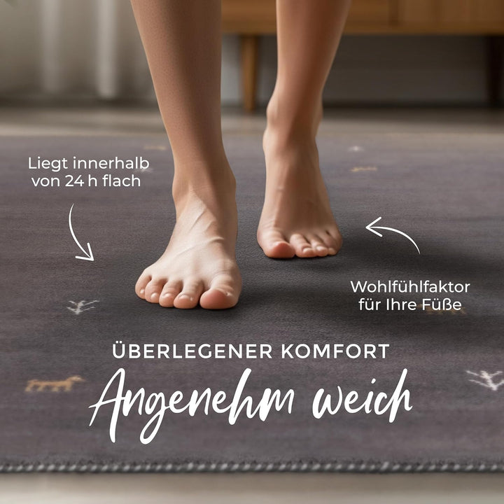 carpetfine Wollteppich Gabbeh Uni Grau 60x90 cm | Moderner Teppich für Wohn- und Schlafzimmer 60x90